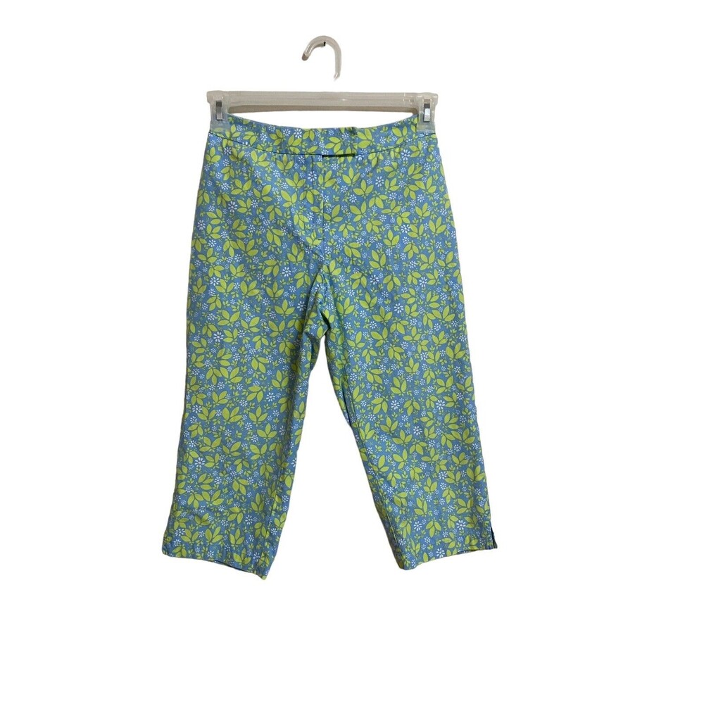Liz Claiborne Lizsport Petite Floral Capri Pants Blue Green Size 4P